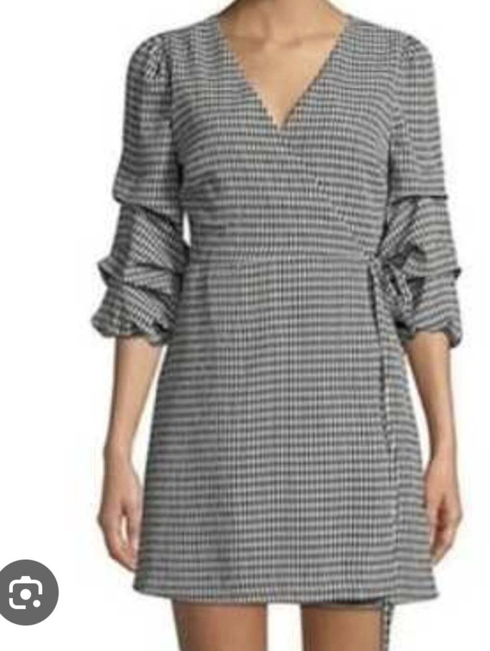 Highline Collective Gingham Wrap Mini Dress Ruched 3/4 Sleeves